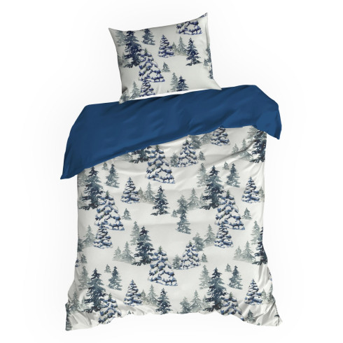 Vianočné obliečky 140x200 cm bavlnené renforcé, biele a tmavomodré