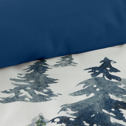 Vianočné obliečky 140x200 cm bavlnené renforcé, biele a tmavomodré