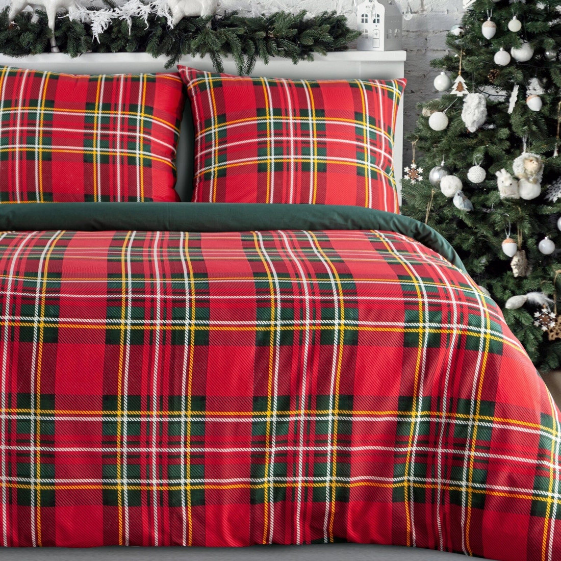 Vianočné obliečky 140x200 cm bavlnené renforcé, červené a fľaškovo zelené