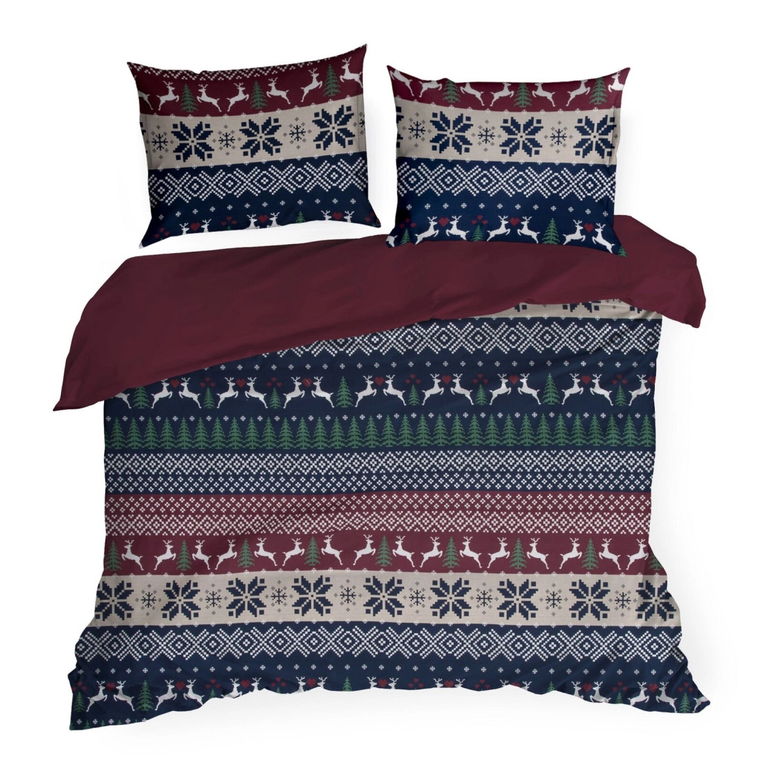Vianočné obliečky 140x200 cm bavlnené renforcé, tmavomodré a bordové