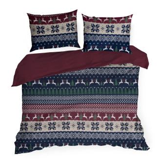 Vianočné obliečky 140x200 cm bavlnené renforcé, tmavomodré a bordové