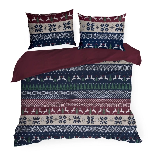 Vianočné obliečky 140x200 cm bavlnené renforcé, tmavomodré a bordové