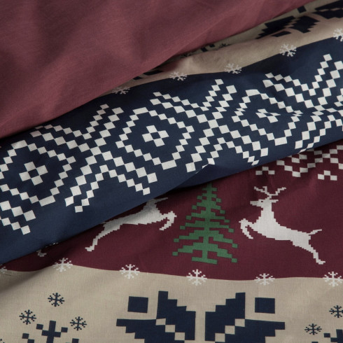 Vianočné obliečky 140x200 cm bavlnené renforcé, tmavomodré a bordové