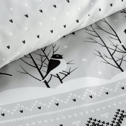 Vianočné obliečky 140x200 cm saténové, biele a oceľové