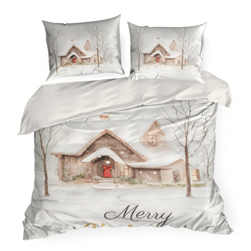 Vianočné obliečky 140x200 cm saténové, biele a svetlohnedé