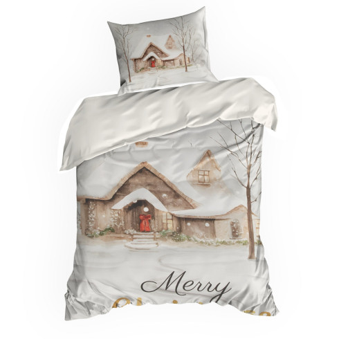 Vianočné obliečky 140x200 cm saténové, biele a svetlohnedé