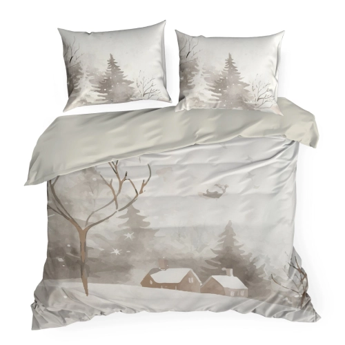 Vianočné obliečky 140x200 cm saténové, biele a svetlohnedé