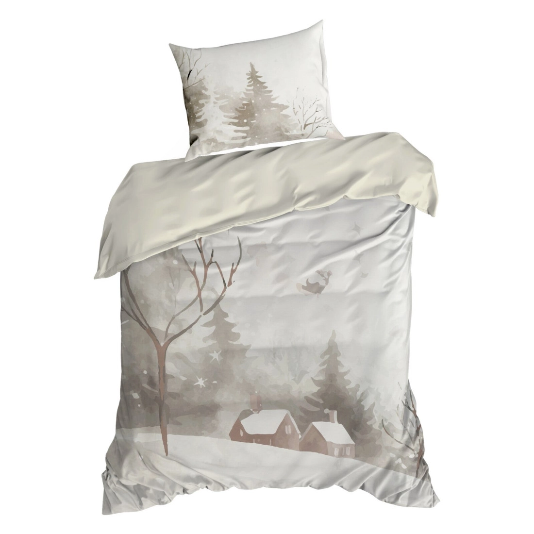 Vianočné obliečky 140x200 cm saténové, biele a svetlohnedé