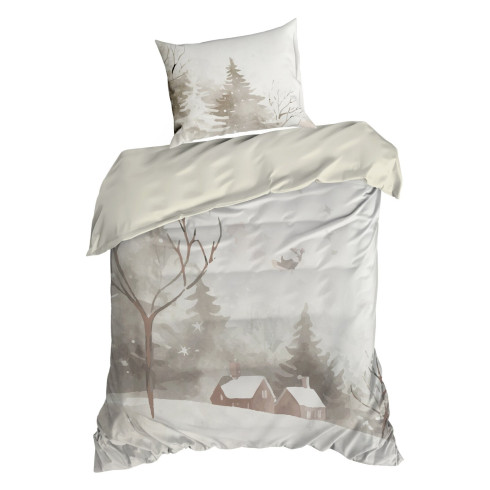 Vianočné obliečky 140x200 cm saténové, biele a svetlohnedé