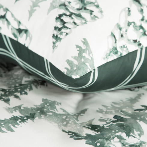 Vianočné obliečky 140x200 cm saténové, biele a tmavozelené