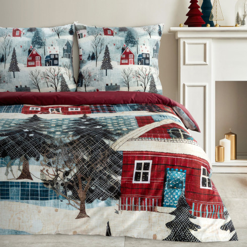 Vianočné obliečky 140x200 cm saténové, červené a modré