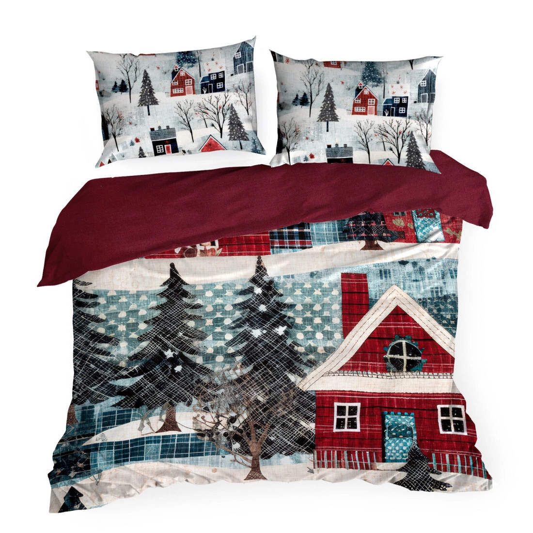 Vianočné obliečky 140x200 cm saténové, červené a modré