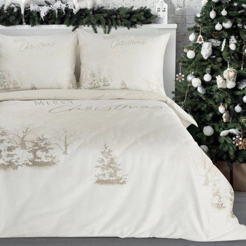 Vánoční povlečení 160x200 cm mikrovlákno, béžové a bílé