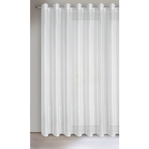 Záclona 300 x 250 cm bílá se stříbrným potiskem na kovové kroužky SIBEL
