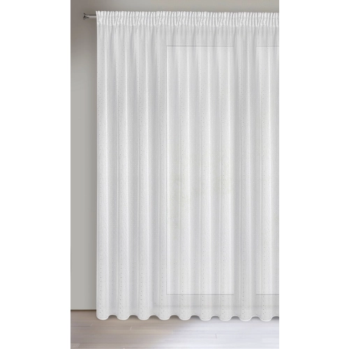 Záclona 300x250 cm biela so striebornou potlačou na riasiacu pásku SIBEL