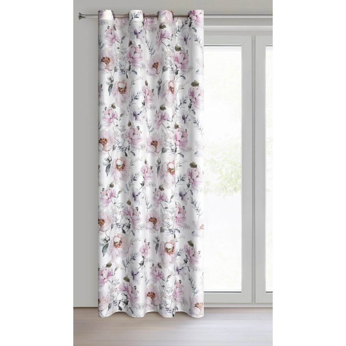 Závěs 350x150 cm bílý s vyšívanými květy na kovové kroužky NATALI