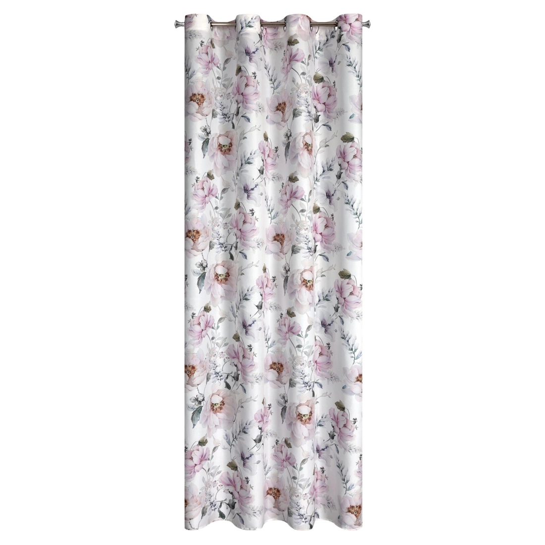 Závěs 350x150 cm bílý s vyšívanými květy na kovové kroužky NATALI