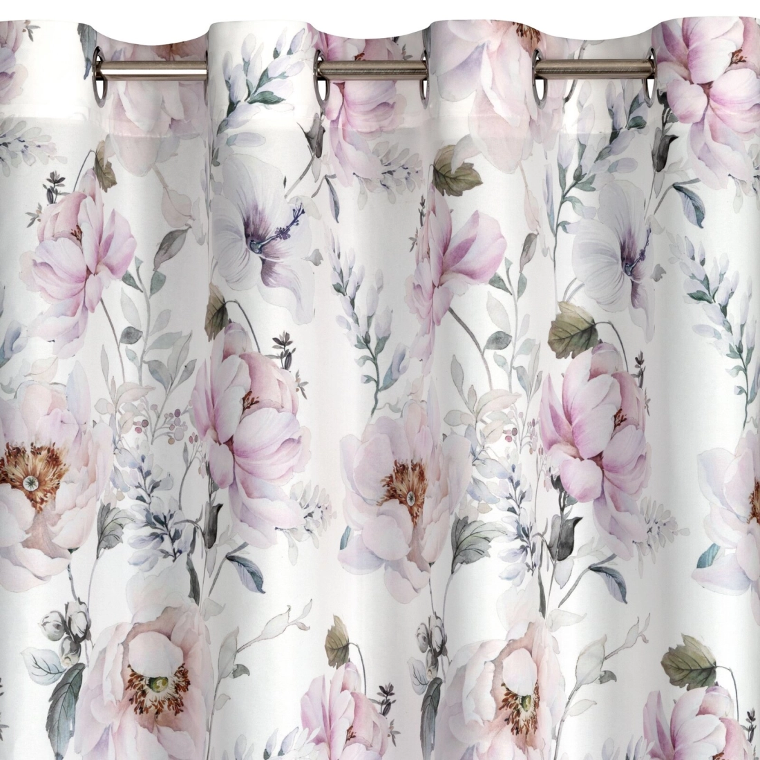 Závěs 350x150 cm bílý s vyšívanými květy na kovové kroužky NATALI