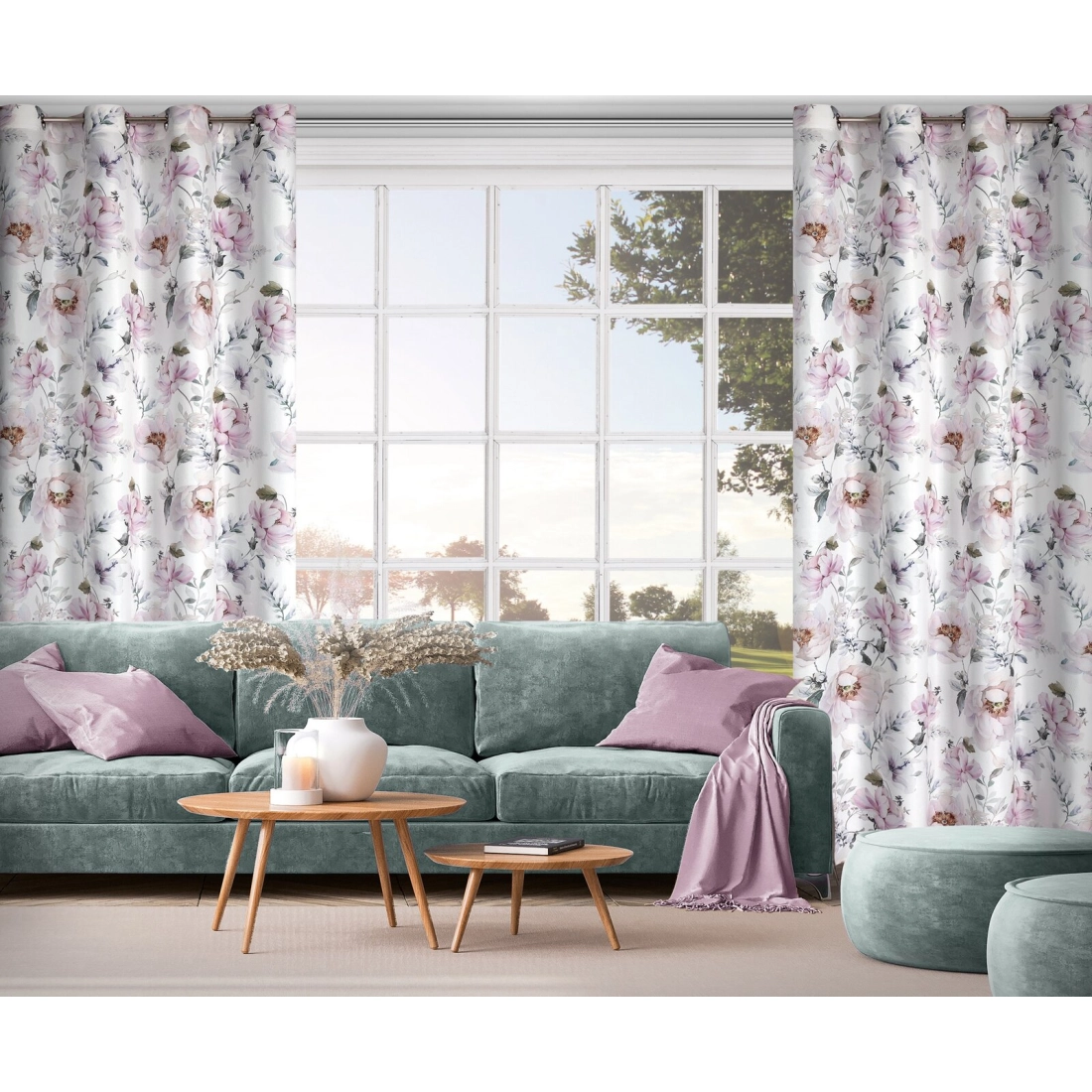 Závěs 350x150 cm bílý s vyšívanými květy na kovové kroužky NATALI