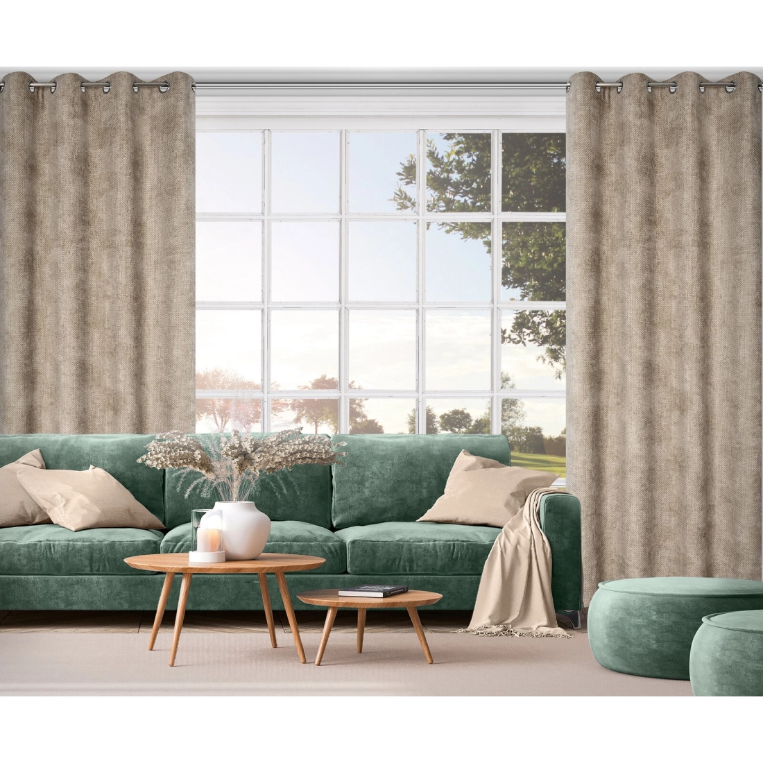 Záves 135x250 cm béžový szenilový na kovové krúžky ALETA