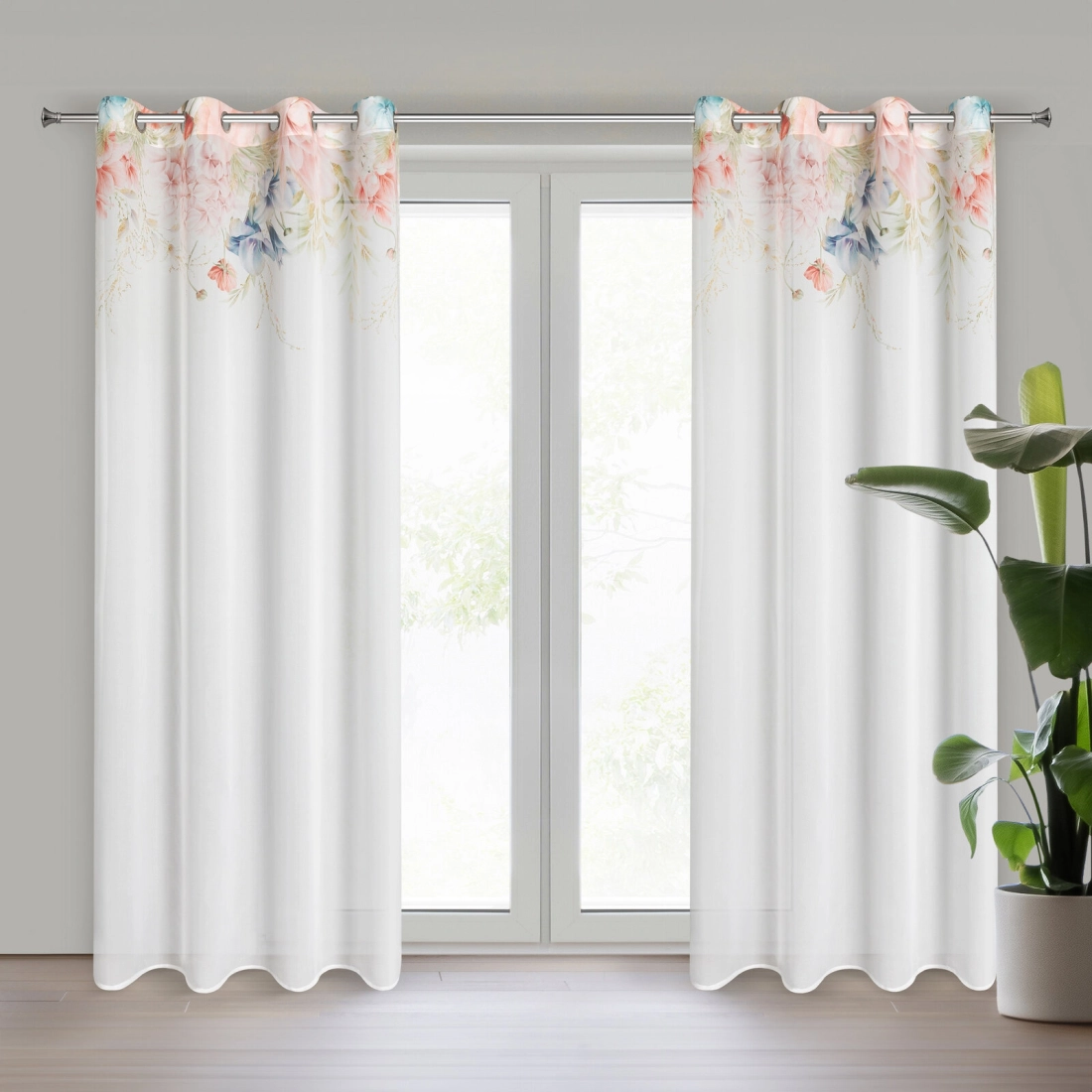 Záves 135x250 cm bielo-ružový etamínový na kovové krúžky ARLENA