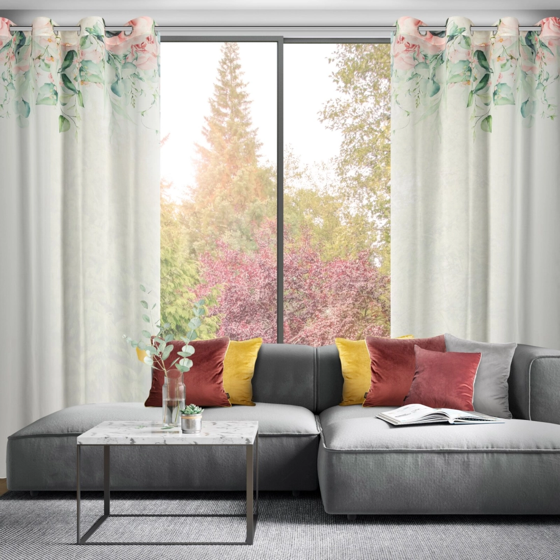 Záves 135x250 cm bielo-ružový na kovové krúžky ALORA