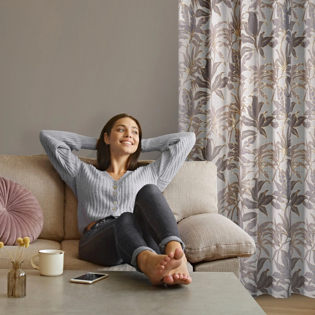 Záves 135x250 cm biely béžový na kovové krúžky ANELI