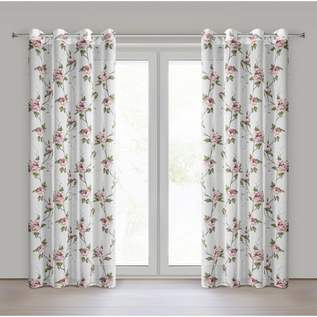 Záves 135x250 cm biely ružový na kovové krúžky RUTH