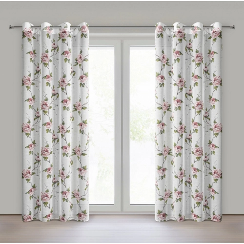 Záves 135x250 cm biely ružový na kovové krúžky RUTH