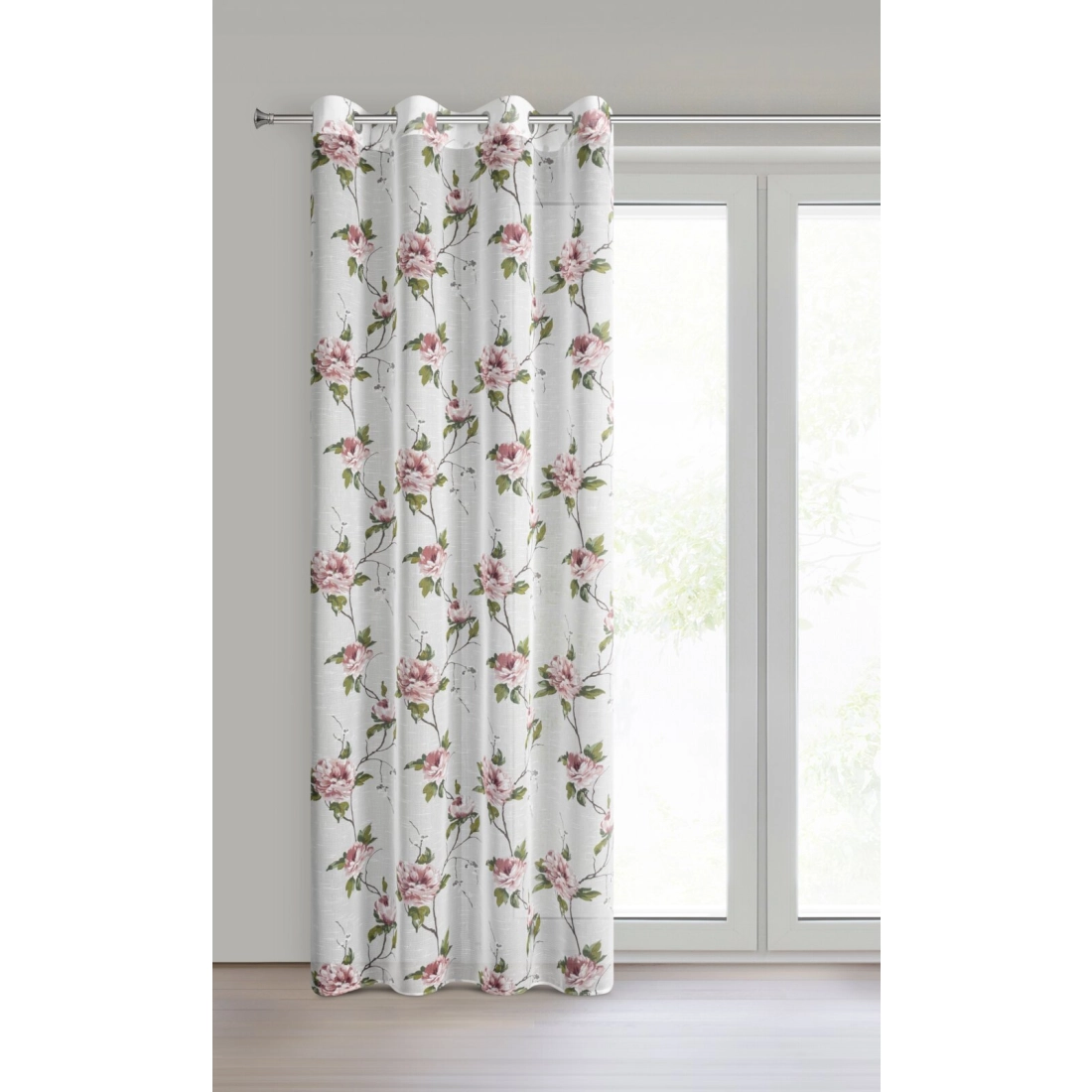Záves 135x250 cm biely ružový na kovové krúžky RUTH