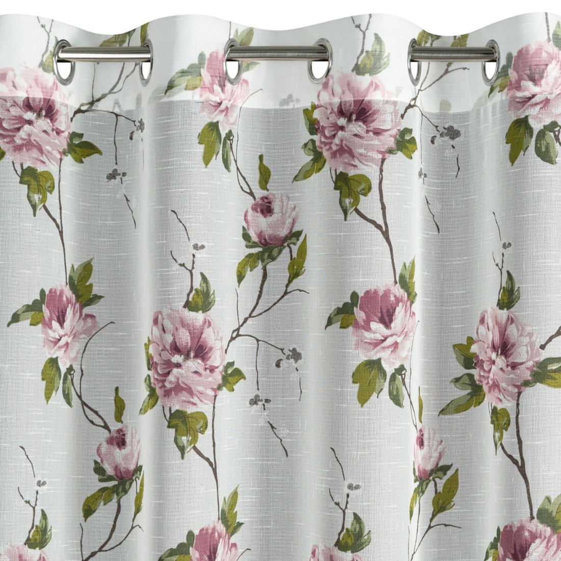 Záves 135x250 cm biely ružový na kovové krúžky RUTH