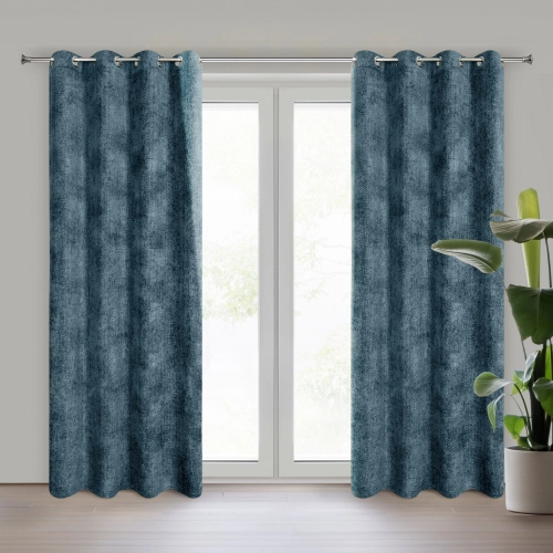 Záves 135x250 cm chenilový tmavomodrý na kovové krúžky ALETA