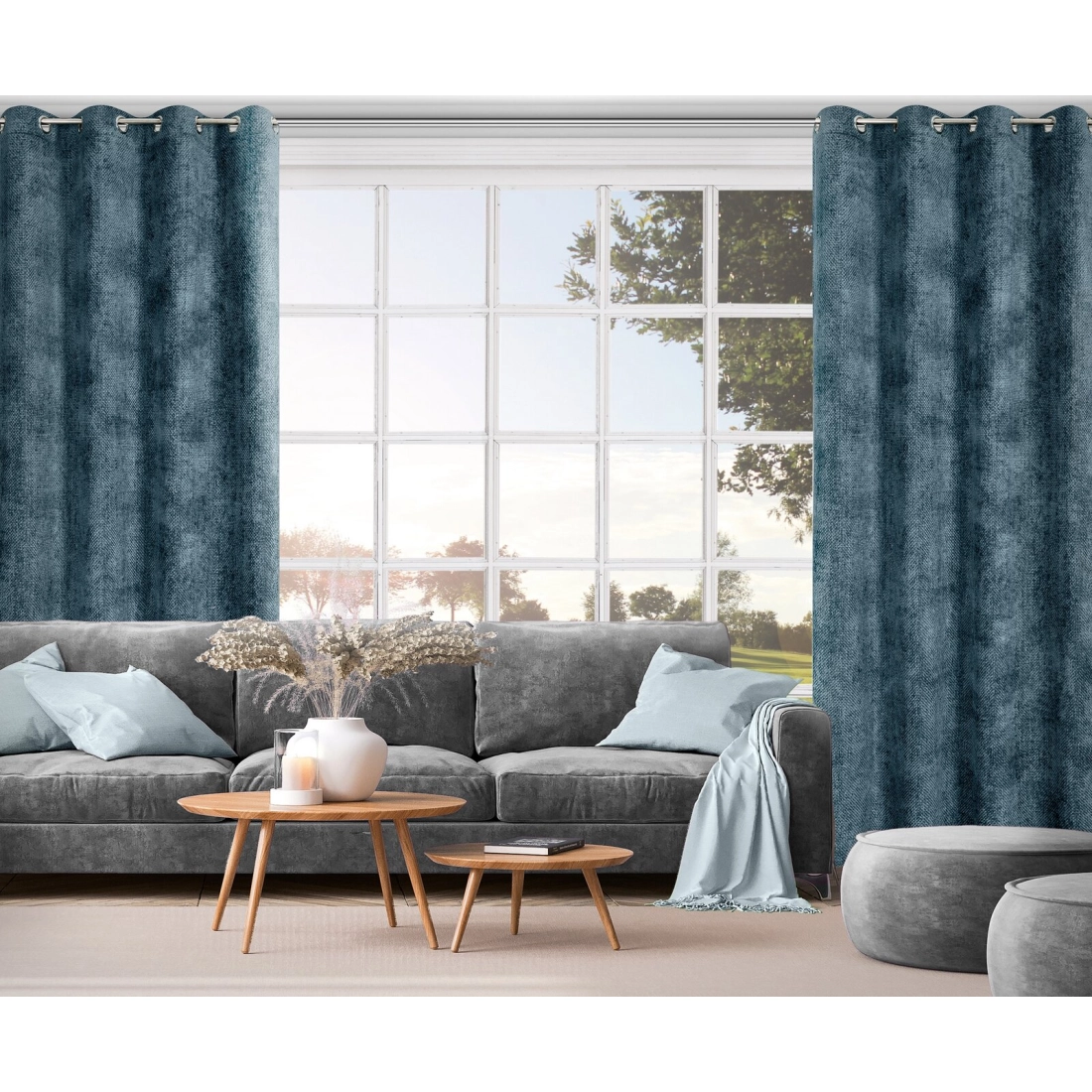 Záves 135x250 cm chenilový tmavomodrý na kovové krúžky ALETA