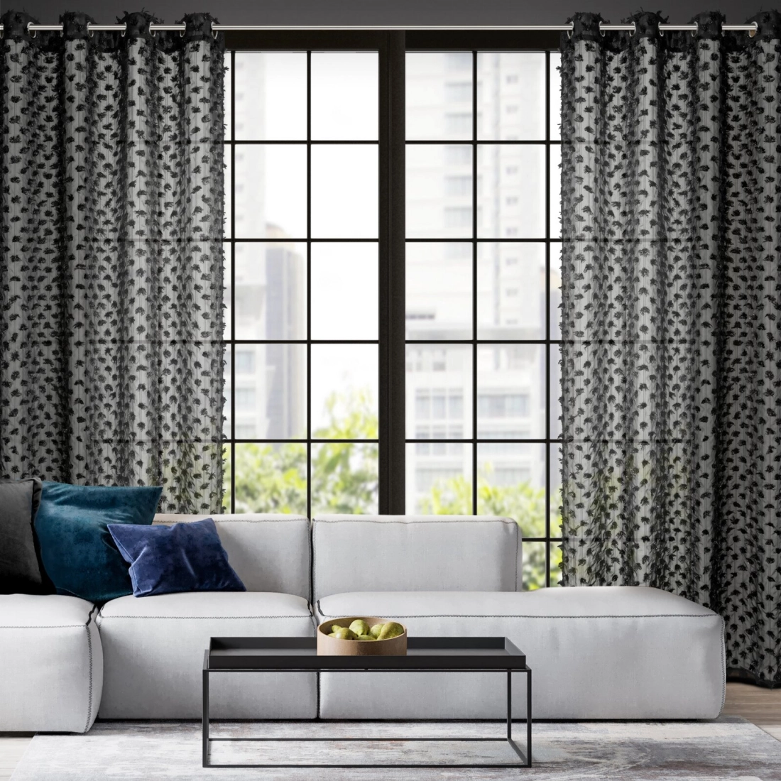 Záves 135x250 cm čierny šifónový na kovové krúžky AURELIA Eva Minge