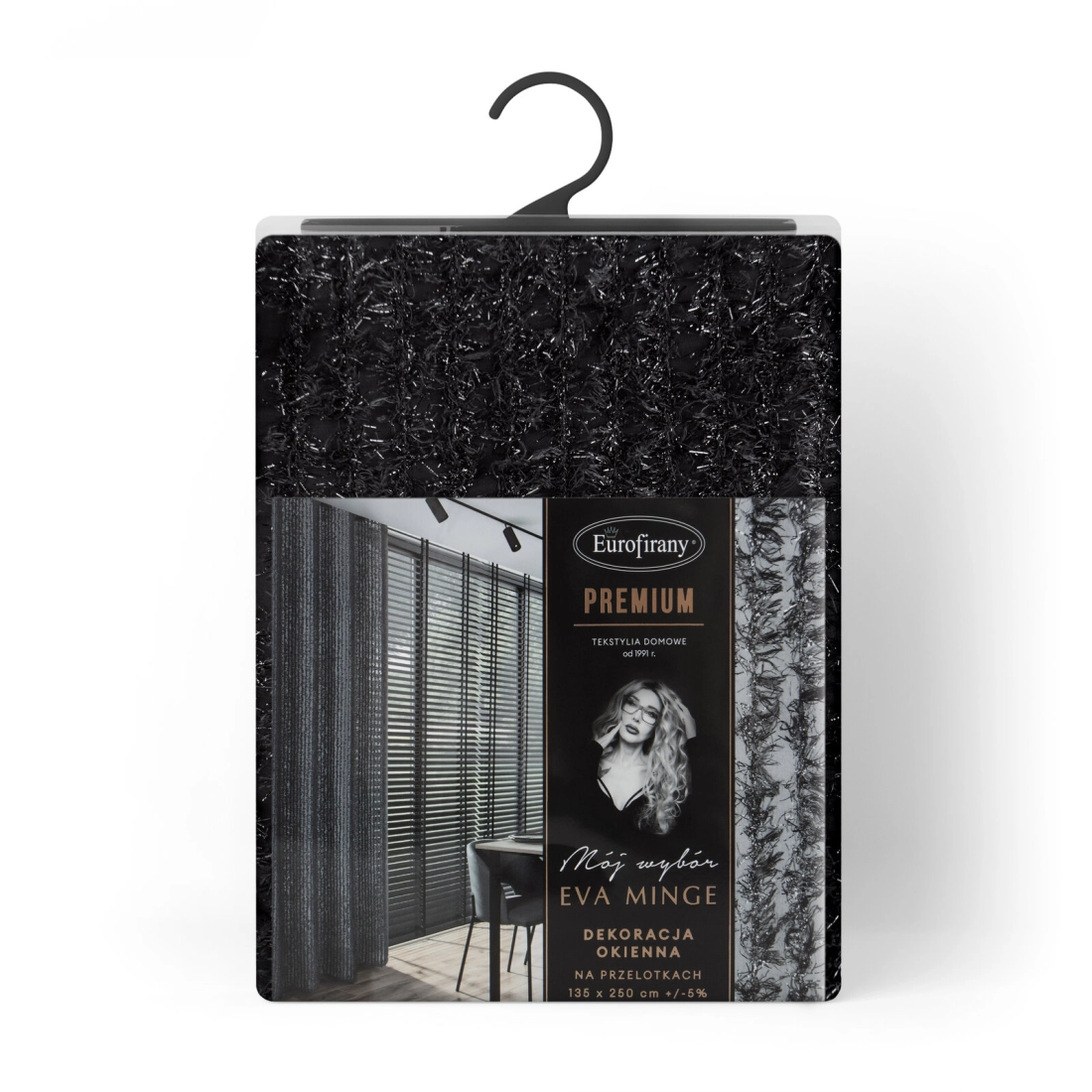 Záves 135x250 cm čierny šifónový na kovové krúžky SELMA Eva Minge