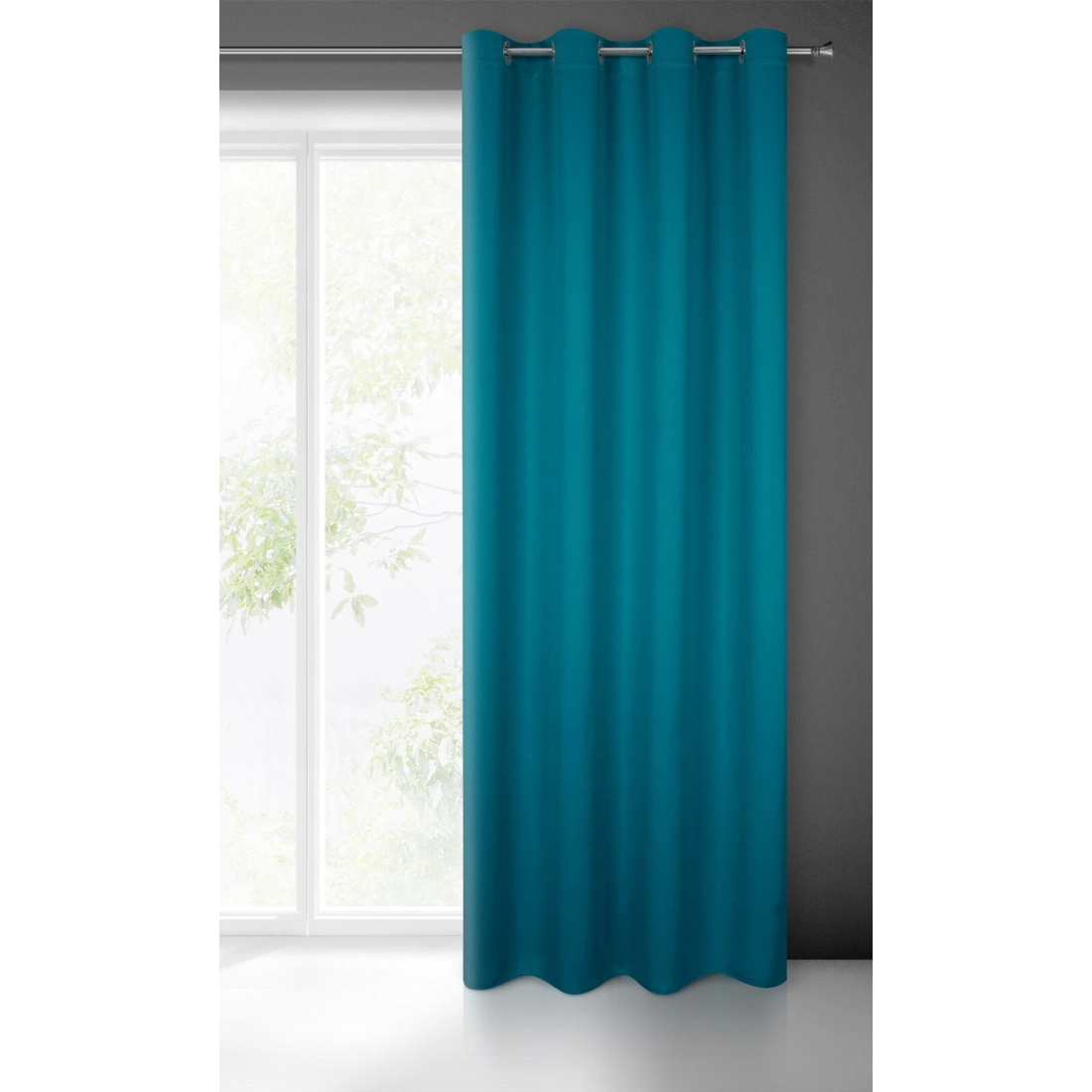 Záves 135x250 cm matný tmavotyrkysový na kovové krúžky BLACKOUT