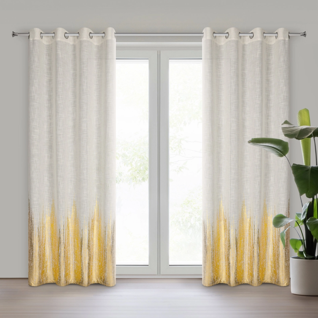 Záves 135x250 cm prírodný so zlatistou potlačou na kovové krúžky IMANI