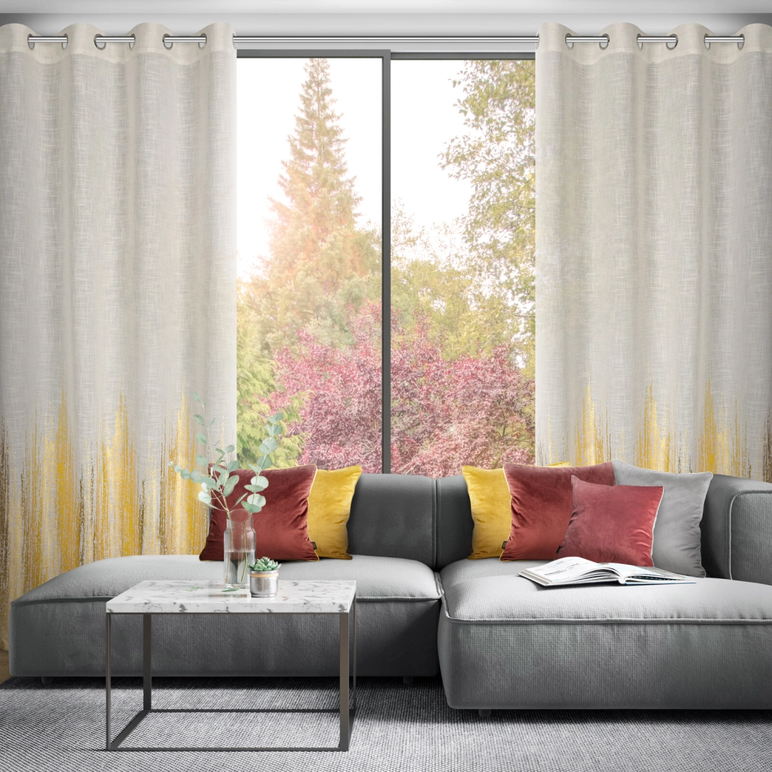 Záves 135x250 cm prírodný so zlatistou potlačou na kovové krúžky IMANI