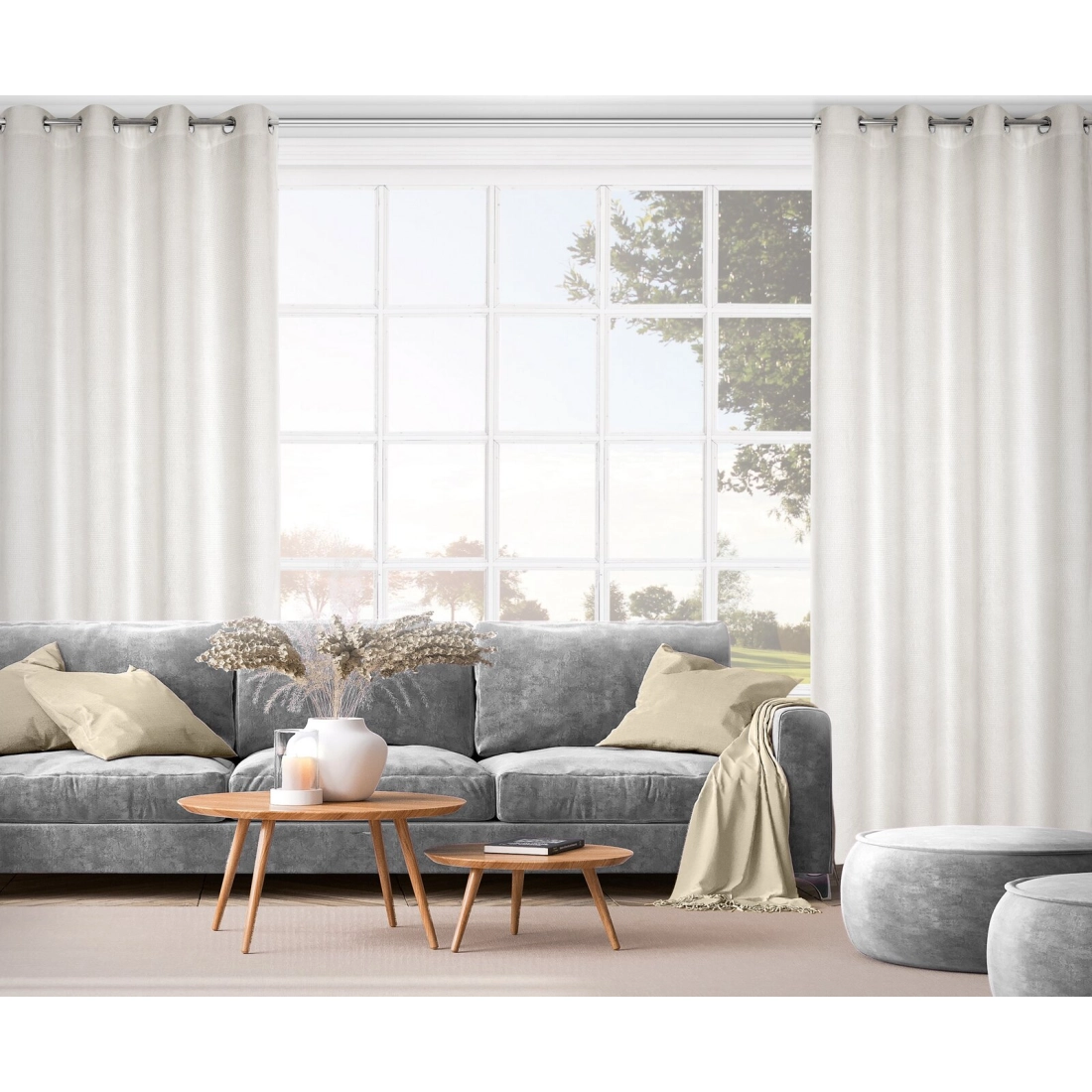 Záves 135x250 cm svetlobéžový szenilový na kovové krúžky ALETA