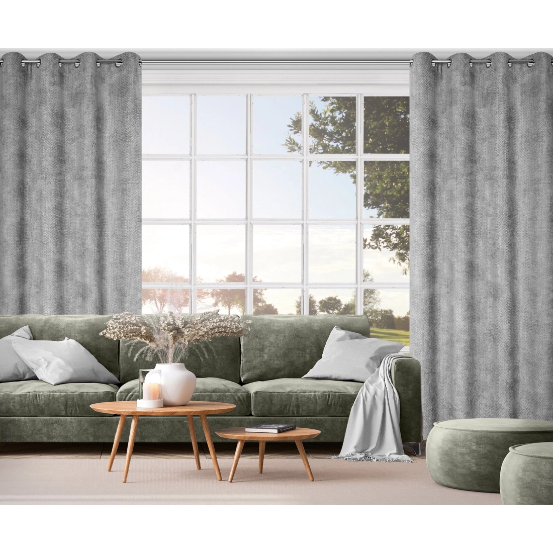 Záves 135x250 cm szenilový sivý na kovové krúžky ALETA