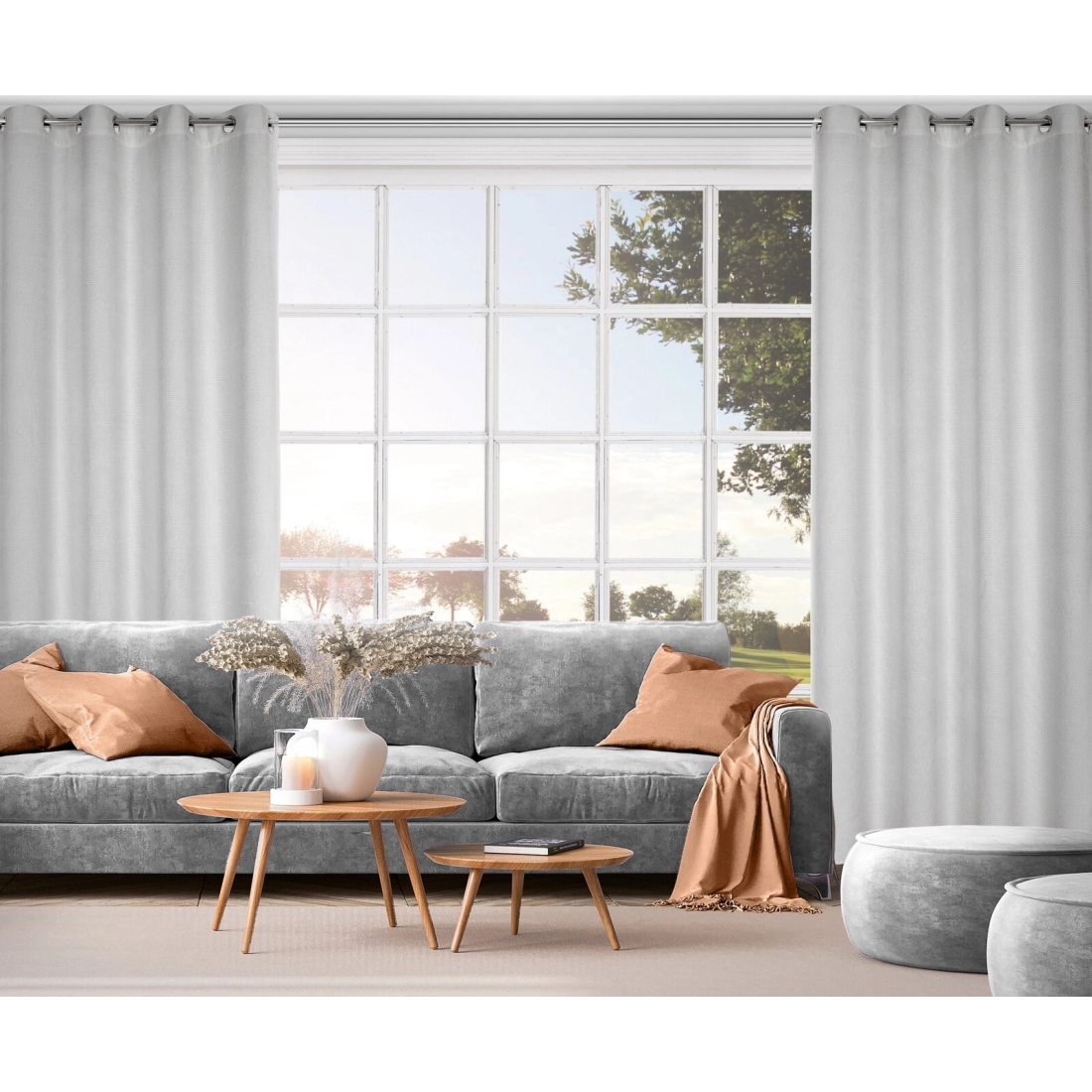 Záves 135x250 cm szenilový strieborný na kovové krúžky ALETA