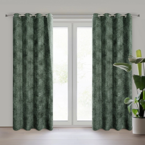 Záves 135x250 cm szenilový tmavozelený na kovové krúžky ALETA