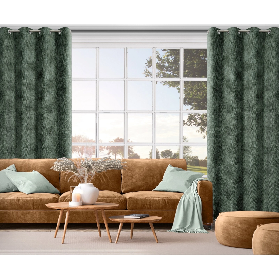 Záves 135x250 cm szenilový tmavozelený na kovové krúžky ALETA