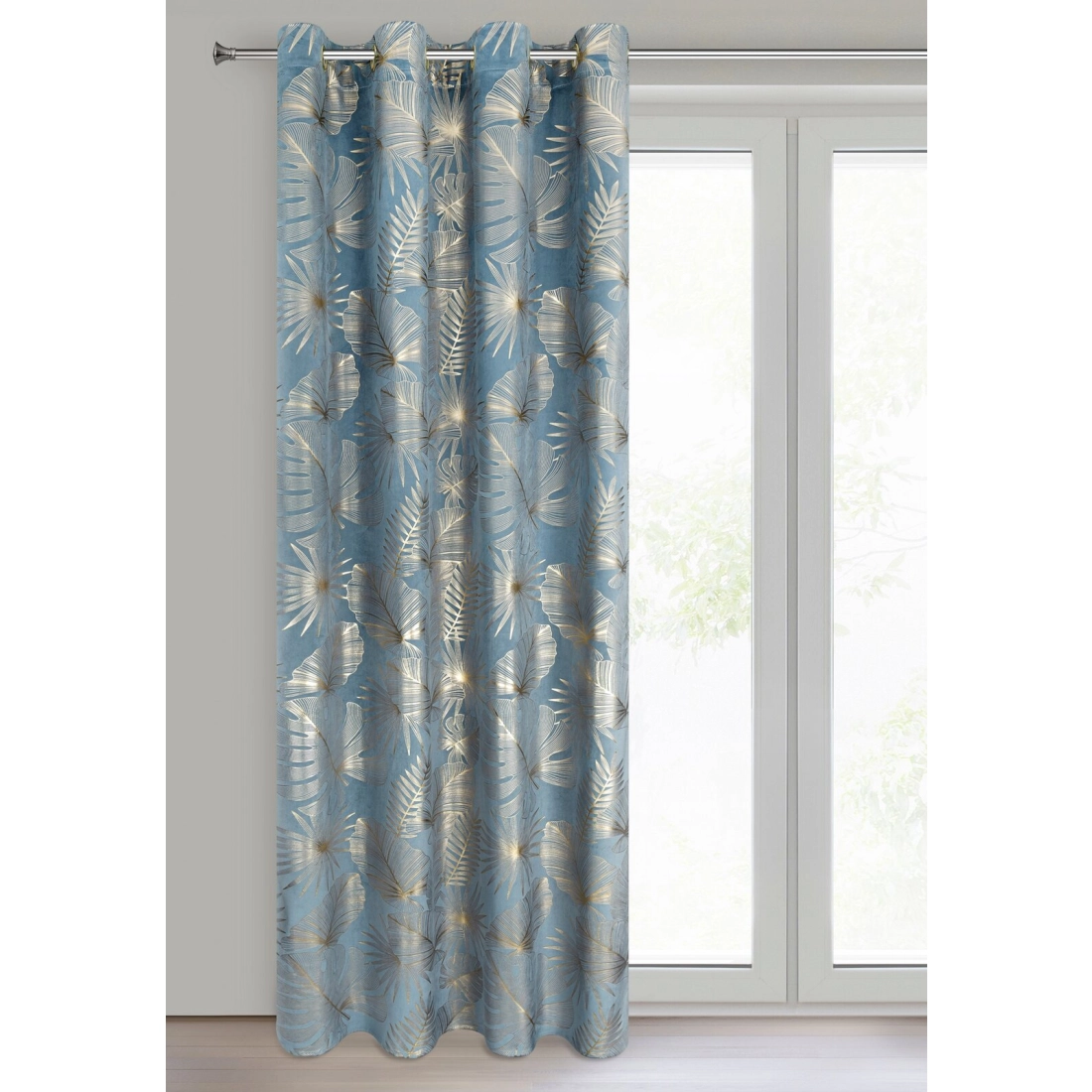 Záves 135x250 cm zamatový modrý a šampanský na kovové krúžky ARIA