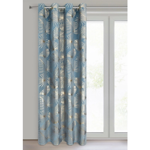 Záves 135x250 cm zamatový modrý a šampanský na kovové krúžky ARIA