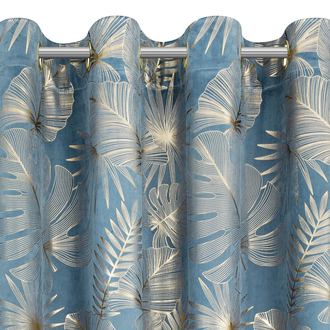 Záves 135x250 cm zamatový modrý a šampanský na kovové krúžky ARIA