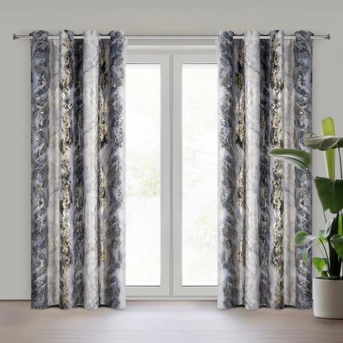 Záves 135x250 cm zamatový oceľový a šampanský na kovové krúžky SOFI