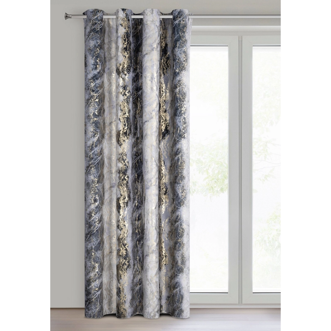 Záves 135x250 cm zamatový oceľový a šampanský na kovové krúžky SOFI