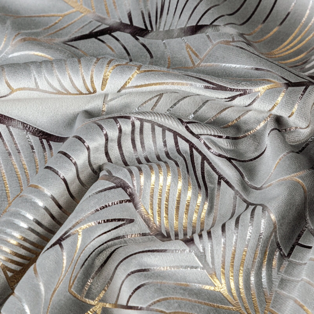 Záves 135x250 cm zamatový oceľový zlatistý na kovové krúžky ODETA