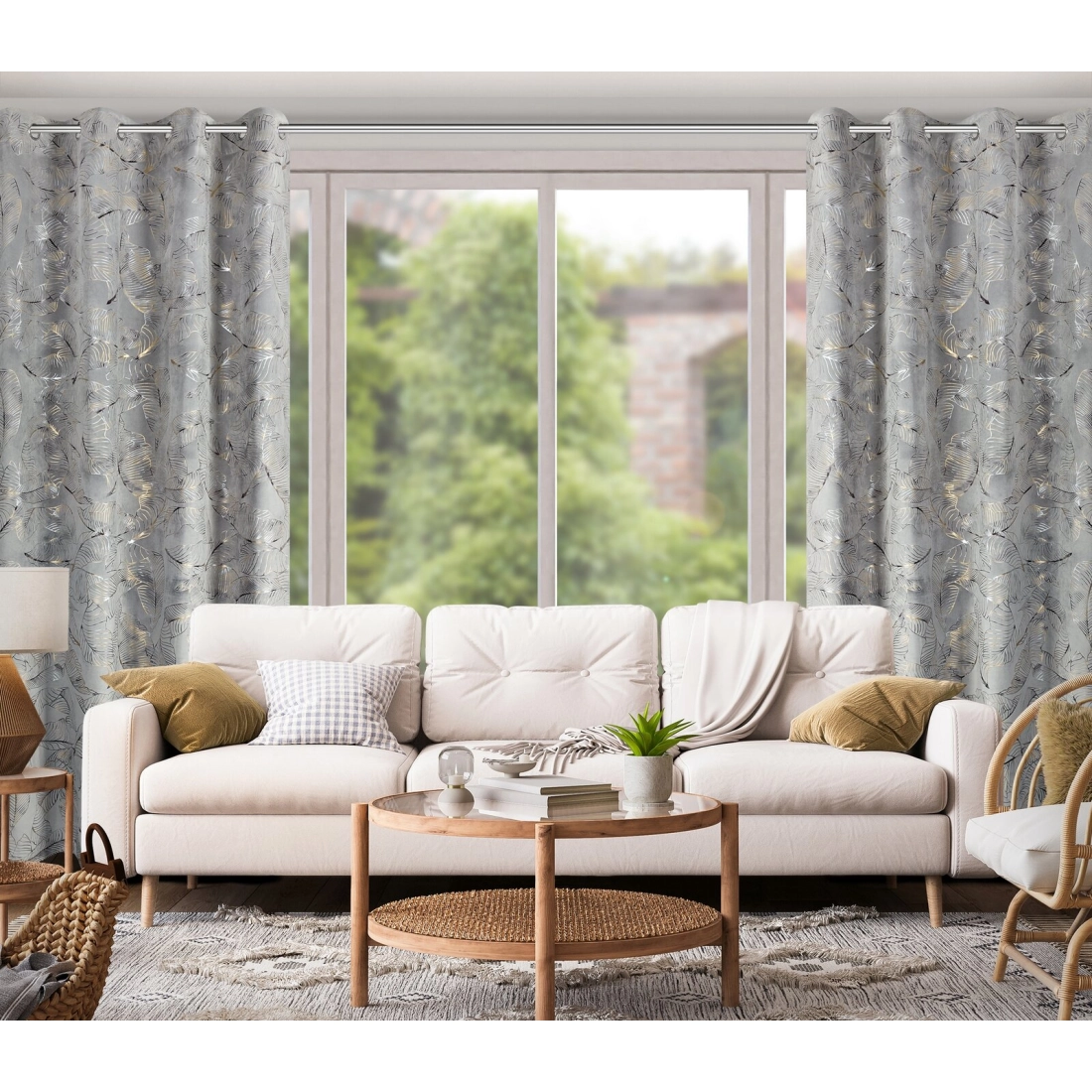 Záves 135x250 cm zamatový oceľový zlatistý na kovové krúžky ODETA